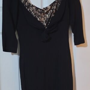 Vintage Leslie of California Black Lace Cocktail Dress Size 12 Elegant